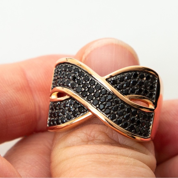 Bronzo Italia 1.5 cttw black spinel crossover statement ring rose gold tone 10 - Picture 11 of 16